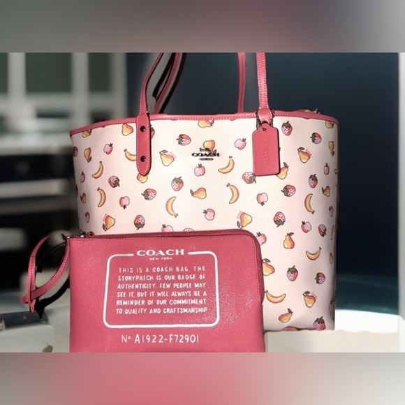 Coach Handbags - RARE NEW! Coach SET Reversible City Tote Mixed Strawberry Banana Purse Bag Tote